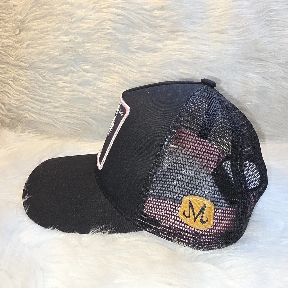 Trucker Hat BUU Black  Baseball Cap Adjustable Snapback Pink Mesh Back Anime